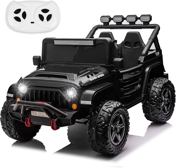 NEWQIDA 24V 2 Seater Ride on Car w/Remote Control 4wd Kids Electric Vehicles Ride on Toys Car, EVA Tires Wheels, 20" Spacious Seat, LED Lights, Music, Spring Suspension, 4x200W Motors, Black