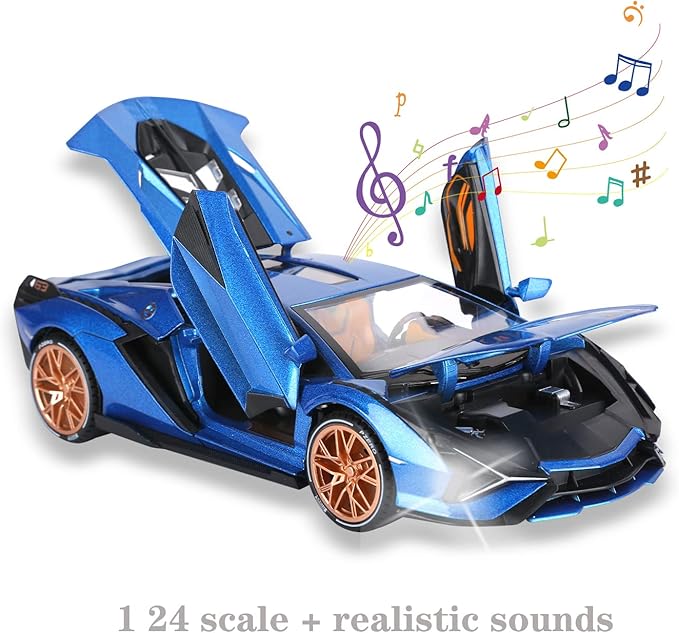 SASBSC Lamb Toy Cars for Kids Sian Model Car Fp37 Diecast Metal Cars with Light and Sound Pull Back Car Toys for 3+ Year Old Boys (Blue-1 24)