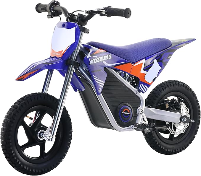 Electric Dirt Bike for Kids, Powerful Motorcycle for Ages 3-6, 24V 2.6Ah Lithium Battery, Dual Shock Absorption, 2 Speed Modes, Safe Disc Brake, 12Inch Off Road Tires, Blue