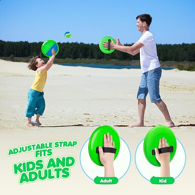 Toss and Catch Ball Set for Toddlers Kids Adults - 4 Pack - Beach Toys Pool Toys Outdoor Yard Games for Family- Sturdy & Water-Resistant - Classic Gift for Boys Girls 3 4 5 6 7 8 9 10 11 12+ Years Old