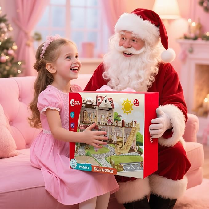 Doll House for Girls, DIY 5-Room Dollhouse Playset wirh Furniture and Accessories, Dream Gift for Kids