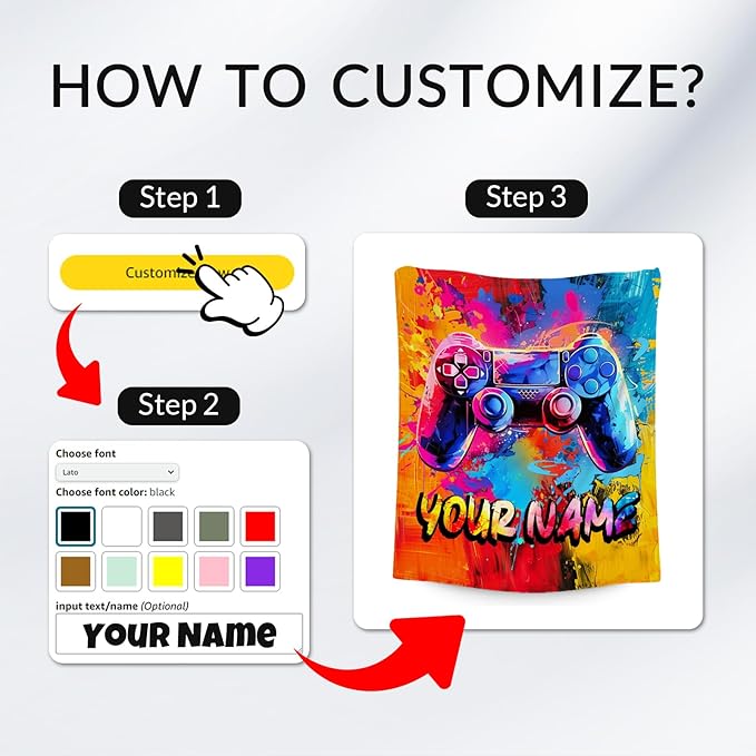 Personalized Gamer Blanket Boys Blankets Gifts for Teens/Men - Cool Soft Cozy Gaming Throw for Bed - 4 Sizes