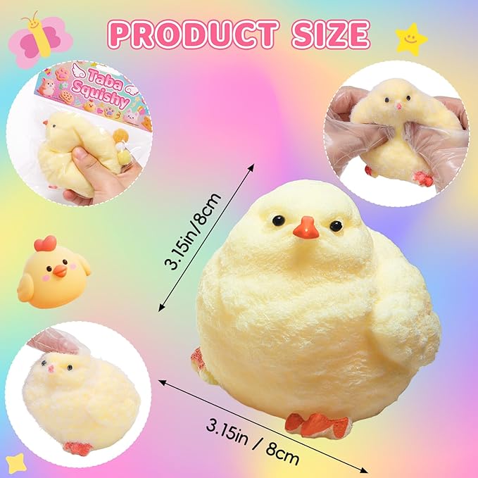 6Pcs Big Taba Squishy Fidget Toys-3.15in, Handmade Ultra Soft Chick Taba Squishy Kit, Cute Fidget Toys Silicone Squeeze Toys for Kids & Adults Stress Relief（Chicken）
