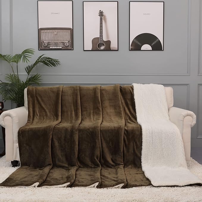 NANPIPER King Size Sherpa Blanket, Soft Fleece Throw for Bed, Reversible Thick Fuzzy Blanket for Winter (Military Olive Green, 90x108 inches)