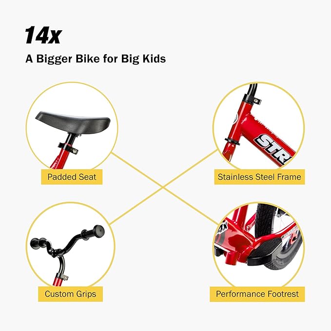 Strider 14x, Balance Bike for Kids 3 to 6 Years - Includes Custom Grips, Padded Seat, Performance Footrest & All-Purpose Tires - Easy Assembly & Adjustments