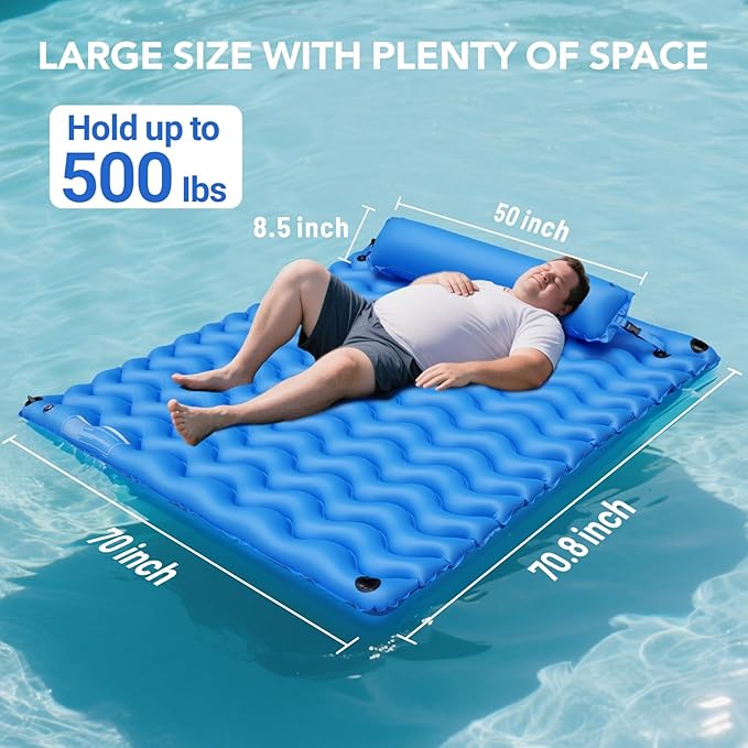 2-Person Inflatable Pool Float Adult, 71'' x 71'' Large Pool Lounger Float River Tube with Headrest, Adult Heavy Duty Pool Floats Mat for Swimming Pool, Raft for Pool Party, Lake, Beach, River