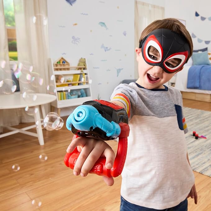 Spidey and his Amazing Friends Marvel Water-Webs Miles “Spin” Morales Electronic Bubble Slinger Role Play Set with Mask, Super Hero Toys for Kids,, Ages 3+ (Amazon Exclusive)