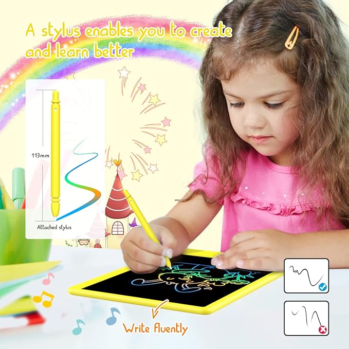 LCD Writing Tablet Doodle Board, Colorful Drawing Pad, Electronic Drawing Tablet, Drawing Pads,Travel Gifts for Kids Ages 3 4 5 6 7 8 Year Old Girls Boys (10.5 inch, Orange+Yellow)