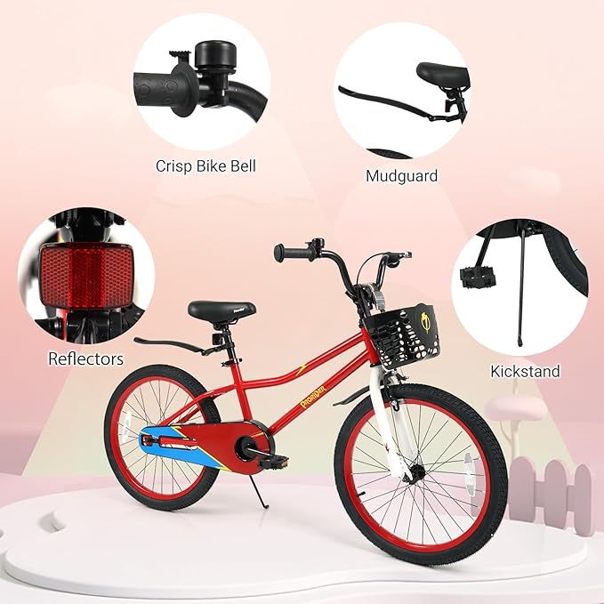 BABY JOY Kids Bike, 12 14 16 18 20 Inch Children Bikes for Boys Girls Teens 3-8 8+ Years w/Training Wheels or Kickstand, Handbrake, Coaster Brake & Removable Basket, Kids Bicycle of Multiple Colors