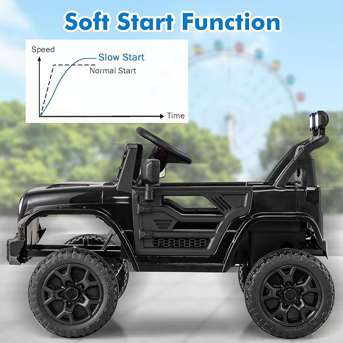 Costzon Kids Ride On Truck, 12V Battery Powered Electric Vehicles w/Remote Control, Spring Suspensions, 3 Speeds, Music, Lights, Wireless Connection, Ride on Car for Boys & Girls 3+ (Black)