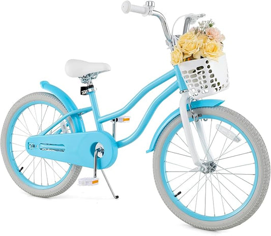 HONEY JOY Kids Bike, 12 14 16 18 20 Inch Toddler Bikes w/Training Wheels, Handbrake & Coaster Brake, Fully Enclosed Chain, Adjustable Handlebar & Seat, Kids Bicycle w/Basket, Girls Boys Bike 3-8
