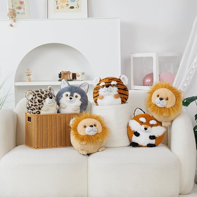 MaoGoLan 3Pcs Fox Stuffed Animal Plush Wolf Toy Lion Plush Big Stuffed Safari Animal Pillows for Kids, Women Valentine's Day Gifts Christmas Baby Shower Party Decorations