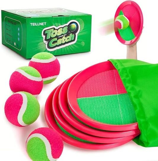 Toss and Catch Ball Set for Toddlers Kids Adults - 4 Pack - Beach Toys Pool Toys Outdoor Yard Games for Family- Sturdy & Water-Resistant - Classic Gift for Boys Girls 3 4 5 6 7 8 9 10 11 12+ Years Old