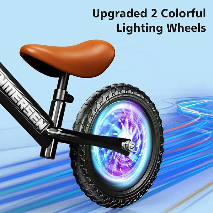 Colorful Lighting 12 Inch No Pedal Balance Bicycle Bike for Kids,Age 24 Months to 5 Years Old Lightweight Steady Balancing Bike with Adjustable Handlebar&Seat,Birthday Gift for 2 3 4 5 Year Old