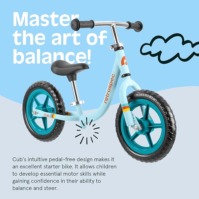 Retrospec Cub Toddler Balance Bike for Ages 18 Months - 3 Years - 12in No-Pedal Beginner Bicycle with Adjustable Seat, Puncture-Proof Tires & Safe Low Frame Design