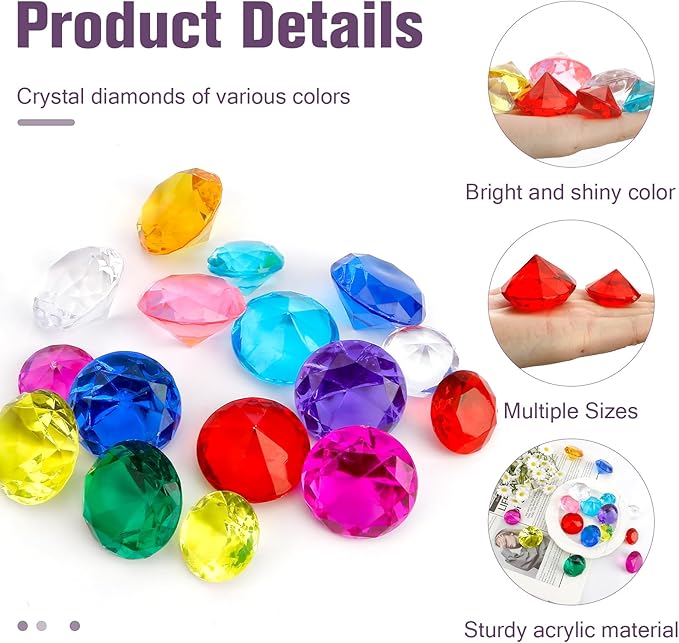 Diving Gems Pool Toys, 15 PCS Colorful Big Diamond Pool Diving Toy for Kids Ages 4-8 8-12, Sinking Swimming Pool Toys, Underwater Swimming Toys Water Games Gifts for Kids Summer Pool Party Favors