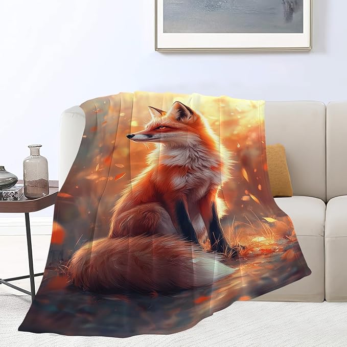 Fox Blanket Orange Fox Throw Blanket Fox Gifts for Girls Women Kids Boys Adults Men Super Soft Cozy Plush Fluffy Fuzzy Fleece Blanket Home Decor 40''X50''