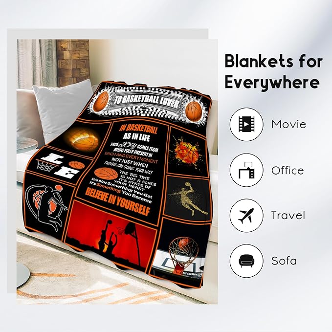Basketball Gifts for Boys, Basketball Blanket for Girls Boys, Sport Throw Blankets for Player, Fleece Plush Kids Throws for Couch Bed Present Ideas (60x80 Inch)