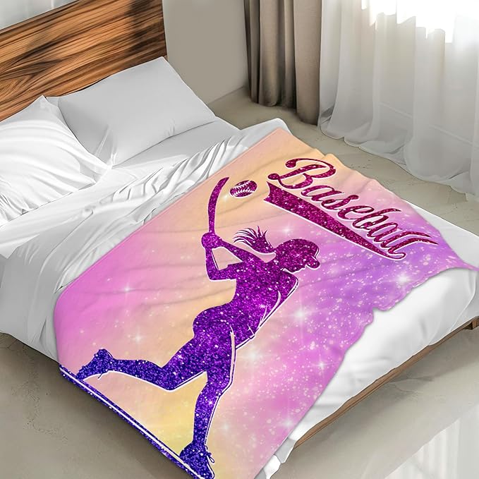 Baseball Blanket Gifts for Girls, 50x60 Inches Sport Throw Blanket for Women Kids Teens, Pink Soft Fuzzy Blankets for Couch Sofa Bed, Baseball Lovers Gifts