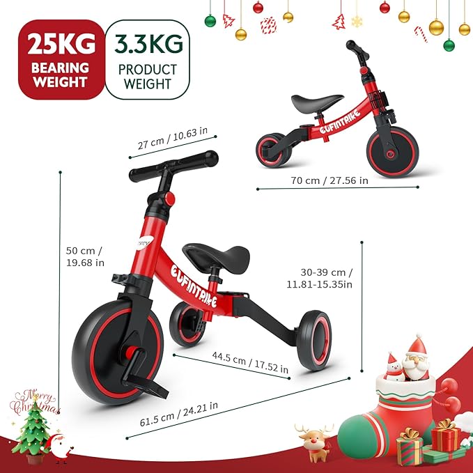 besrey 5 in 1 Toddler Bike for 1 Year to 4 Years Old Kids, Toddler Tricycle Kids Trikes Tricycle, Toys for Boy & Girl, Balance Training, Removable Pedals
