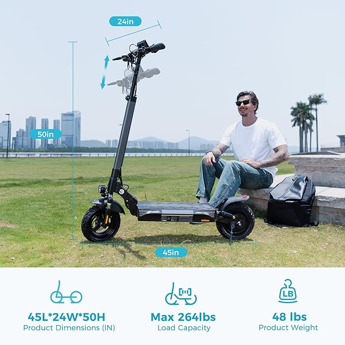 Electric Scooter for Adults, 28 MPH Top Speed & 28 Mile Range, 1000W Powerful Motor, 10" Off-Road Tires, Dual Suspension & Ambient Light & Turn Signals, Foldable Adjustable Handlebar Commuting Scooter