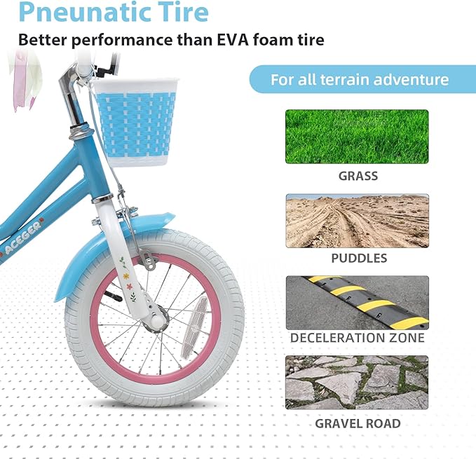 ACEGER Girls Bike with Basket for Ages 2-12 Years Old Kids, 12 14 16 18 Inch with Training Wheels，Princess Style with Streamers, Handbrake & Coaster Brake,Multiple Colors.
