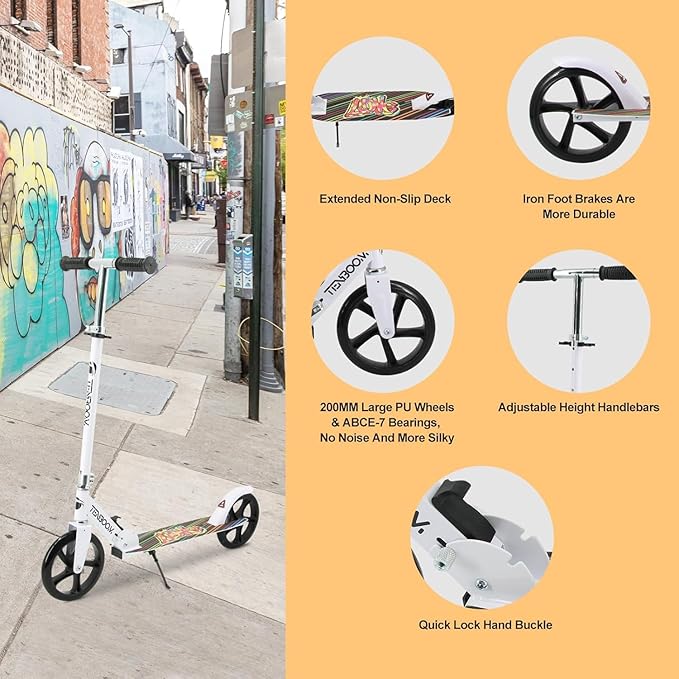 Kick Scooter for Ages 6+, Kids, Teens & Adults. Max Load 240 LBS. 8IN Big Wheels for Kids, Teens & Adults, 3 Adjustable Levels