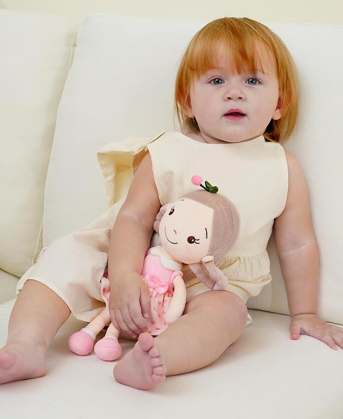 GAGAKU Soft Plush Baby Doll for Girls (12") - My First Baby Doll Gift for Girls, Toddlers & Infants, Machine Washable Rag Doll Toy - Cherry Girl