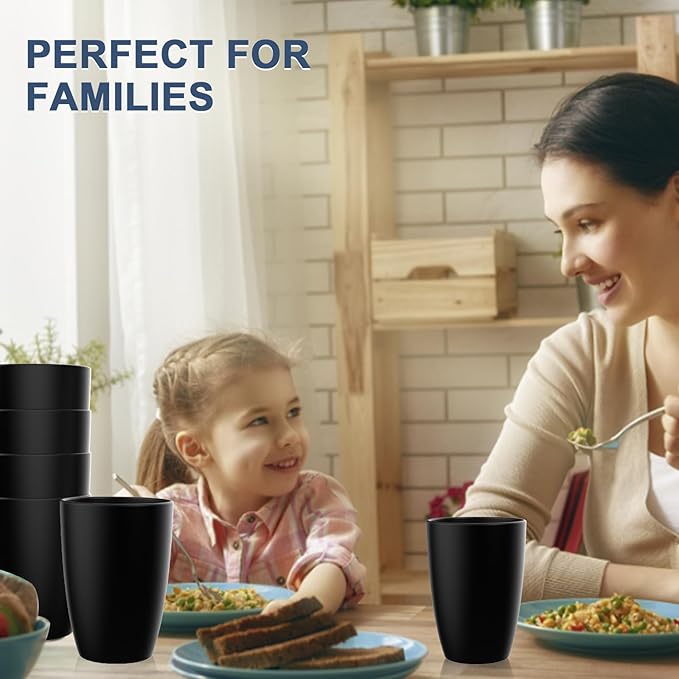 Wheat Straw Cups 6 PCS Good Alternative to Plastic Reusable Cups 20 oz Unbreakable Drinking Cup Reusable Dishwasher Safe Water Plastic Glasses Black