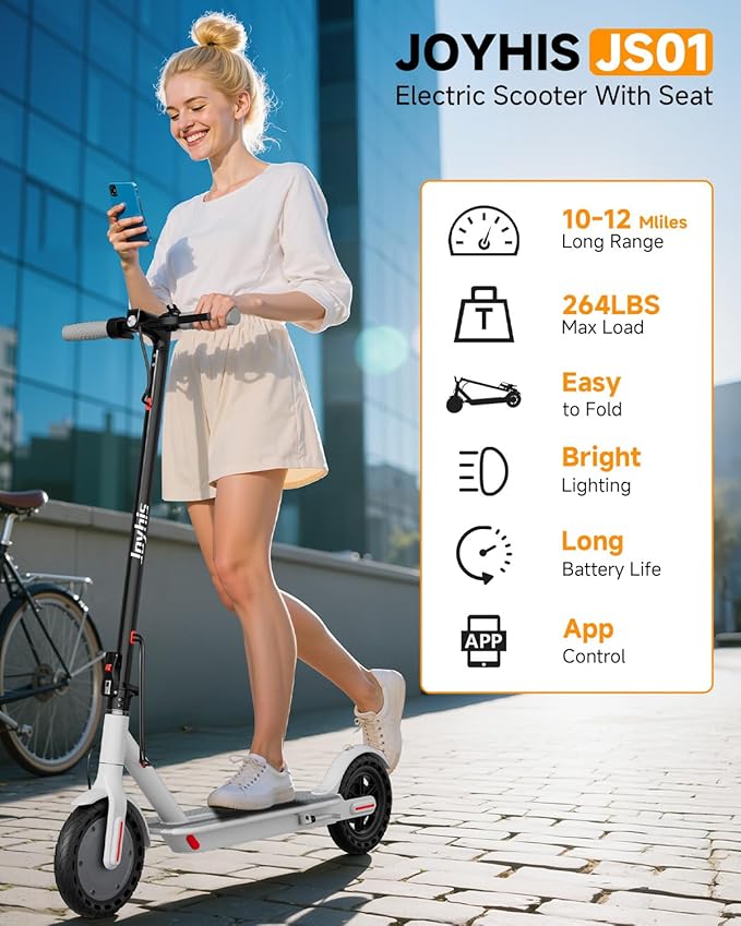 Electric Scooter Adults, Powerful 350W E-Scooter, Max 19 Mph & 15-19 Miles Range Scooters, Folding Scooters with 8.5" Solid Tires, Commuting Scooter Kick Scooter with APP Control (Seats Optional)