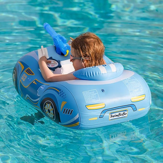 Swimbobo Toddler Pool Float with Seat Boat Inflatable Ride-on Airplane Pirates Sharks Car for Kids Outdoor Toys