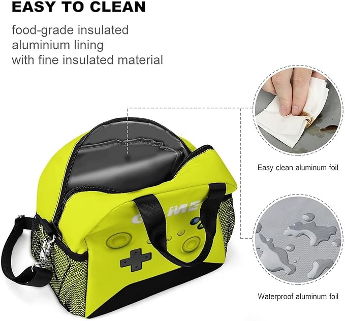 Game Lunch Bag for Boys Girls Gamer, Insulated Video Game Lunch Box for School Work Office Travel Picnic Hiking Beach, Waterproof Leakproof Portable Fits Most Bento Boxes
