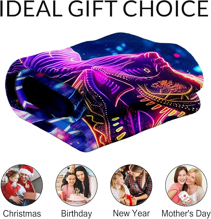 Custom Dinosaur Blankets Gifts for Boys - Teens Adult Fuzzy Dino Throw Blanket for Room, Work