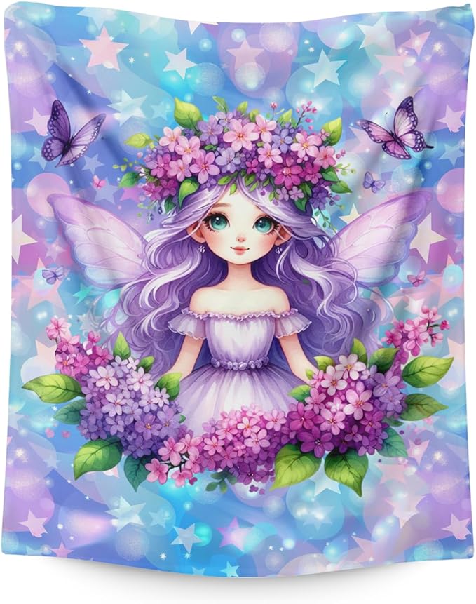 Fairy Blanket for Kids Girls Blankets Gift for Daughter Granddaughter, Cute Cozy Soft 50 x 40 Inches Fairy Theme Flannel Throws for Bed Travel Sofa Living Room