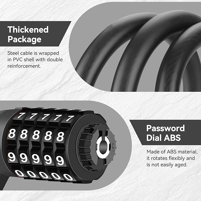 5 Digit Combination Bike Cable Lock, Lightweight Bicycle Lock Anti Theft Resettable Combination Portable Bicycle Cable Locks for Bike, 22inch, Black