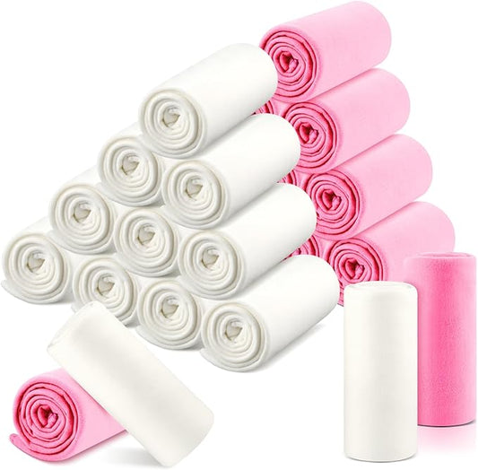 Newwiee 24 Pcs Fleece Throw Blankets Bulk Outdoor Wedding Guest Gifts Soft Lightweight Sleepover Lap Blankets Pet Home Sofa Couch Office Donation Homeless, 50 x 60 Inch (Light Pink/White)