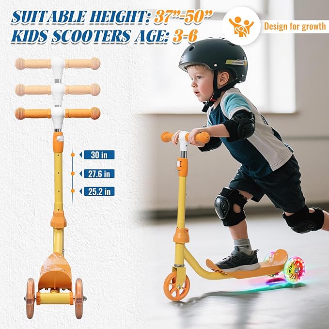 Kids Kick Scooter with Adjustable Height & LED Flash Wheels | 3 Growing Levels | Outdoor Fun for Boys & Girls