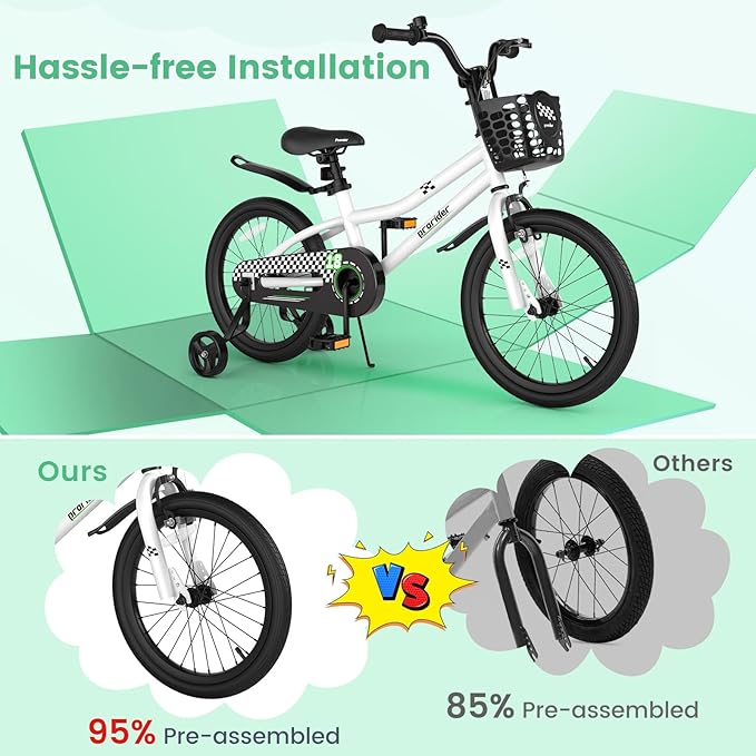 BABY JOY Kids Bike, 12 14 16 18 Inch Children Bikes for Boys Girls Age 3-8 Years w/Training Wheels, Handbrake, Coaster Brake & Removable Basket, Kids Bicycle of Multiple Colors