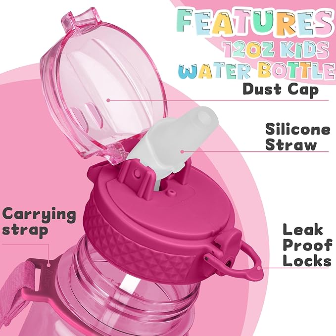 OLDLEY 17oz Kids Water Bottle for School - Motivational With Silicone Straw, Leak-Proof Tritan BPA-Free, Reusable for Girls Boys, Eggplant