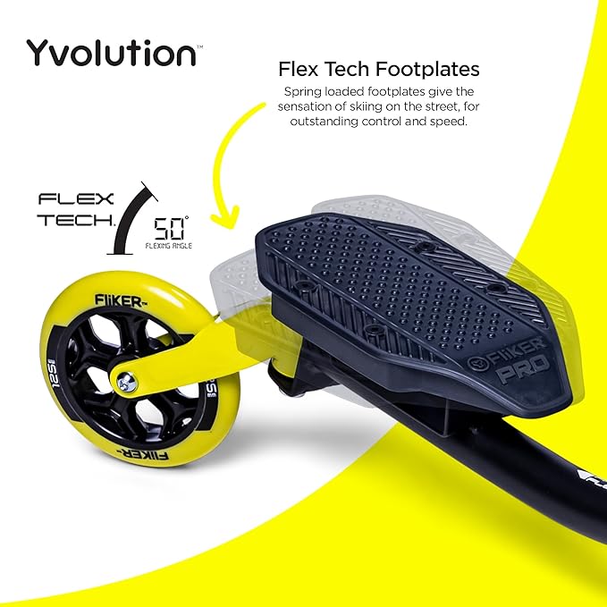 Yvolution Fliker Kids Drift Scooter, Adjustable Handlebar in 3 Heights, 3 Wheels, for Boys and Girls Age 7+ Years Old, Max User Weight 220lbs/100kg