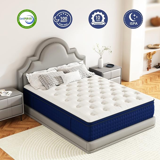 12 Inch Full Size Mattress, Memory Foam and Pocketed Coils Hybrid Mattress with Pressure Relief, Motion Isolation,Edge Support, Plush Feel, Mattresses in a Box, CertiPUR-US Certified