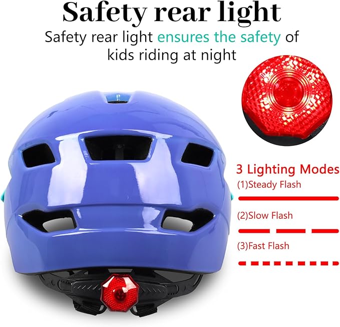 Kids Bike Helmet, Youth Toddler Boys Girls Helmets, 2 Size Adjustable for Ages 2-3-5-8-14 Years, Child Helmet with Visor and LED Light, Lightweight Multi-Sport Bicycle Scooter Cycling Helmets