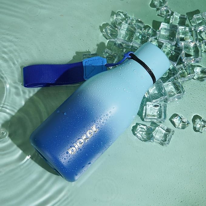 BJPKPK Insulated Water Bottles, 12oz Stainless Steel Metal Water Bottle with Strap, BPA Free Leak Proof Thermos, Mugs, Flasks, Reusable Water Bottle for Sports & Travel, Sky