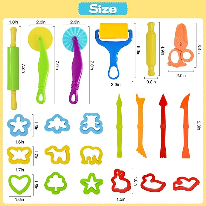 Playdough Tool Set, 22 Pcs Play Dough Tools Sets for Kids Ages 4-8, Playdough Accessories Includes Cutters Roller, Rolling Pins, Safety Scissors, Plastic Knife, Animal Shapes Cutters