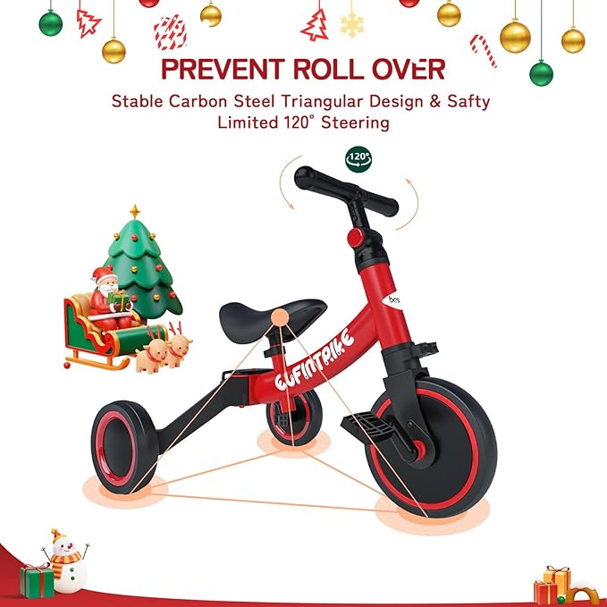 besrey 5 in 1 Toddler Bike for 1 Year to 4 Years Old Kids, Toddler Tricycle Kids Trikes Tricycle, Toys for Boy & Girl, Balance Training, Removable Pedals
