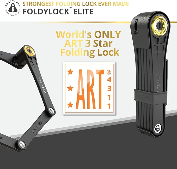 Seatylock FoldyLock Elite Folding Bike Lock - Patented 18/18 High Security Sold Secure Gold Bicycle Lock - Heavy Duty Anti Theft Secure Guard with Keys & Case Mount - 43.3"