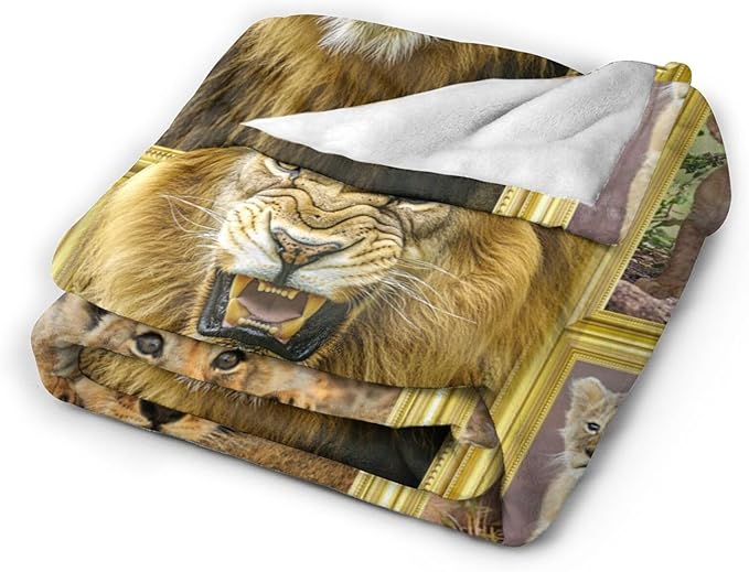Lion Blanket Fleece Soft Warm Plush Wild Animal Throw Blanket Lightweight Plush Fuzzy Cozy Lion Cub Blankets for Lover Kids Adult Suitable for Couch Sofa Bed 50"X40"