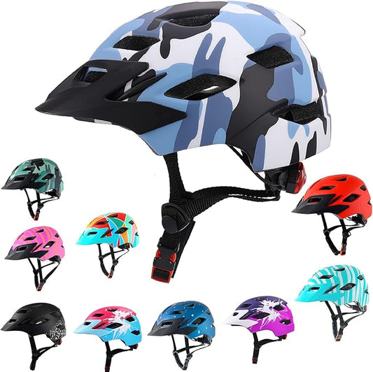 Kids Bike Helmet,Bavilk Kids Boys Girls Bike Helmets with LED Light Detachable Visor Children Youth Teen Multi-Sport for Skating Cycling Scooter Skateboard Adjustable & Lightweight 19.7"-22.4"