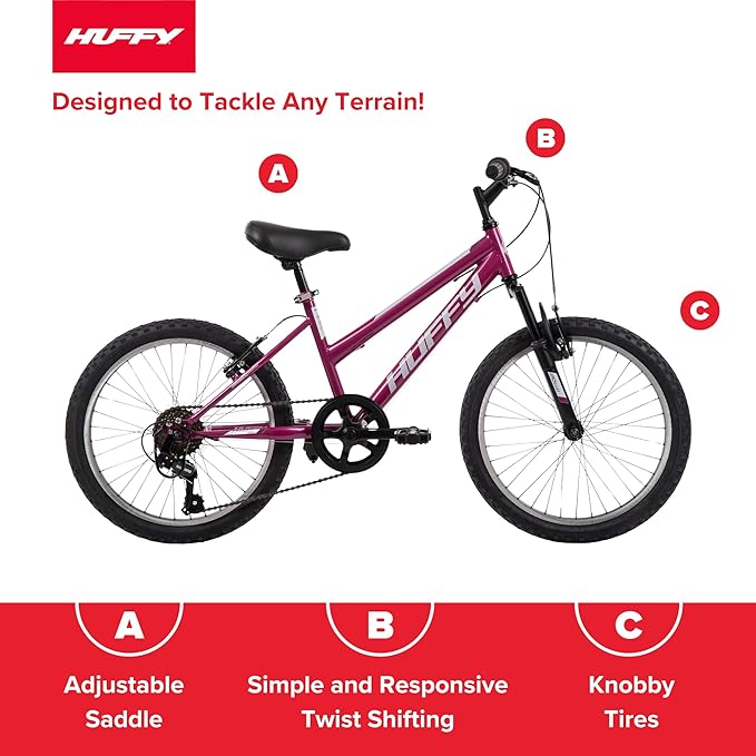Huffy Stone Mountain Hardtail Mountain Bike for Boys/Girls/Men/Women, 20"/24"/26" Sizes, 6 or 21 Speed Shimano Twist Shifting, Front or Dual Suspension, Comfort Saddle, Sleek Colors
