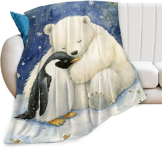 White Bear Blanket Ultra Soft Cozy Penguin Polar Bear Throw Blanket Fleece Fuzzy Plush Animal Blanket Decor Gifts for Women Girls Adults Couch Sofa 60"x50"